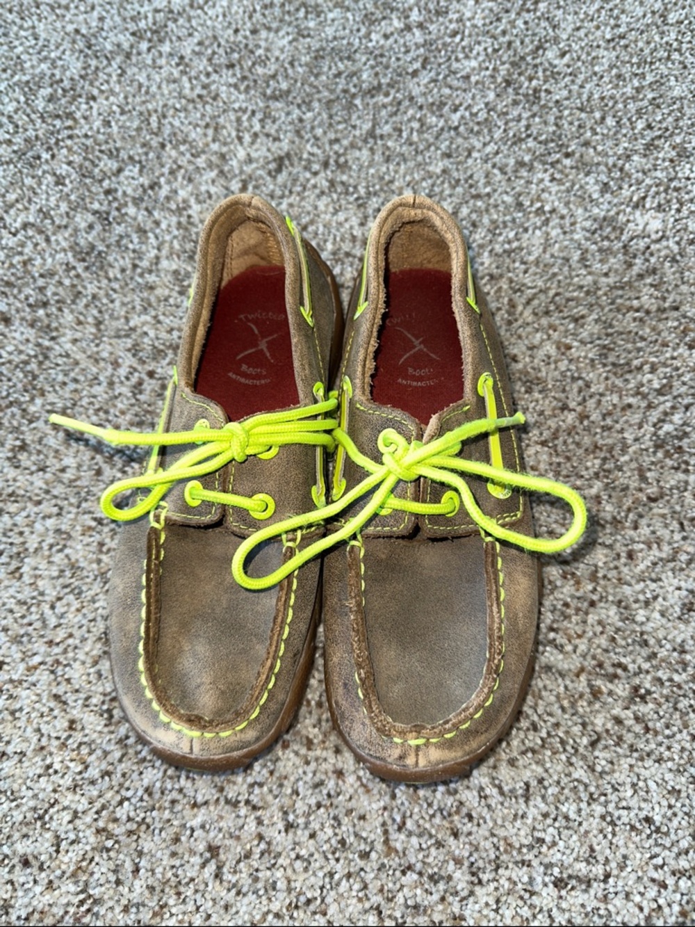 Kids Twisted X Leather Shoes with Neon Yellow Laces